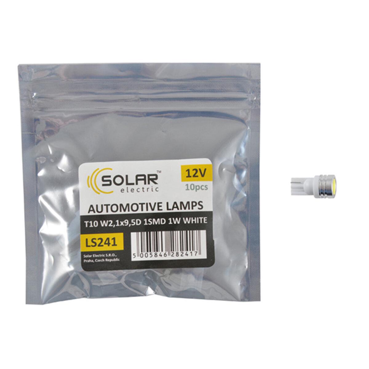 Автолампа Solar LED 12V T10 W2.1x9.5d 1SMD 1W 10 шт. White Автолампа Solar LED 12V T10 W2.1x9.5d 1SMD 1W 10 шт. White
