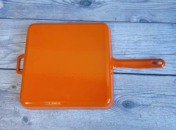 Сковорода гриль чугунная OMS для индукции с антипригарным покрытием 25x25 см Оранжевый (3265-25orange) - фото 3