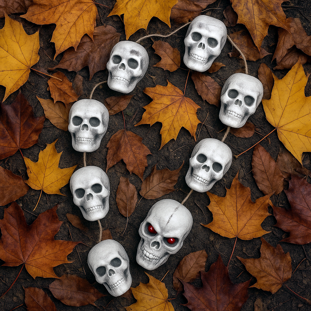 Ожерелье Хэллоуин с черепами пластик Молочно-серый (29514151)