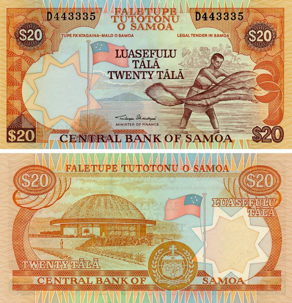Банкнота Самоа 20 тала 2002 1 подпись UNC P35a (Б05630)