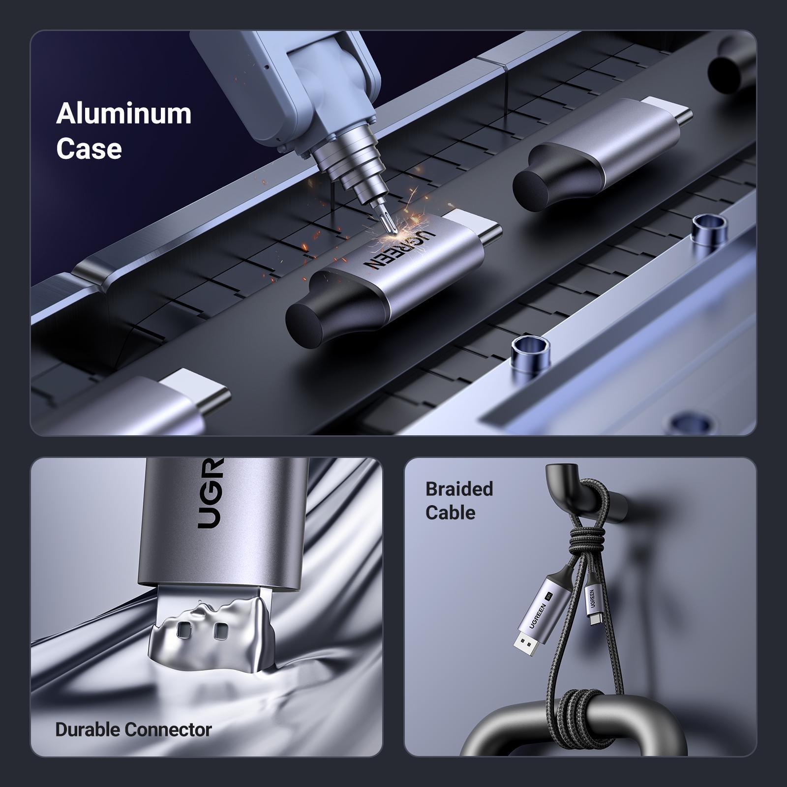 Кабель UGREEN Type-C-DisplayPort 8K 60Hz 4K 240Hz 32.4 Гбит/с конвертер USB-C Thunderbolt 4/3 до DP 1.4 1 м Черный (25157) - фото 6