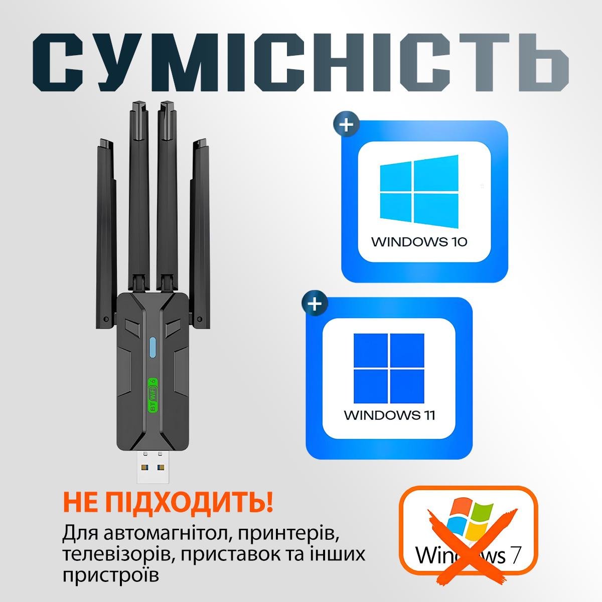 Адаптер Bluetooth Wi-Fi 5 ГГц USB 3.0 дводіапазонний Wi-Fi ресивер 2.4G/5G (29369) - фото 3 Адаптер Bluetooth Wi-Fi 5 ГГц USB 3.0 дводіапазонний Wi-Fi ресивер 2.4G/5G (29369) - фото 3