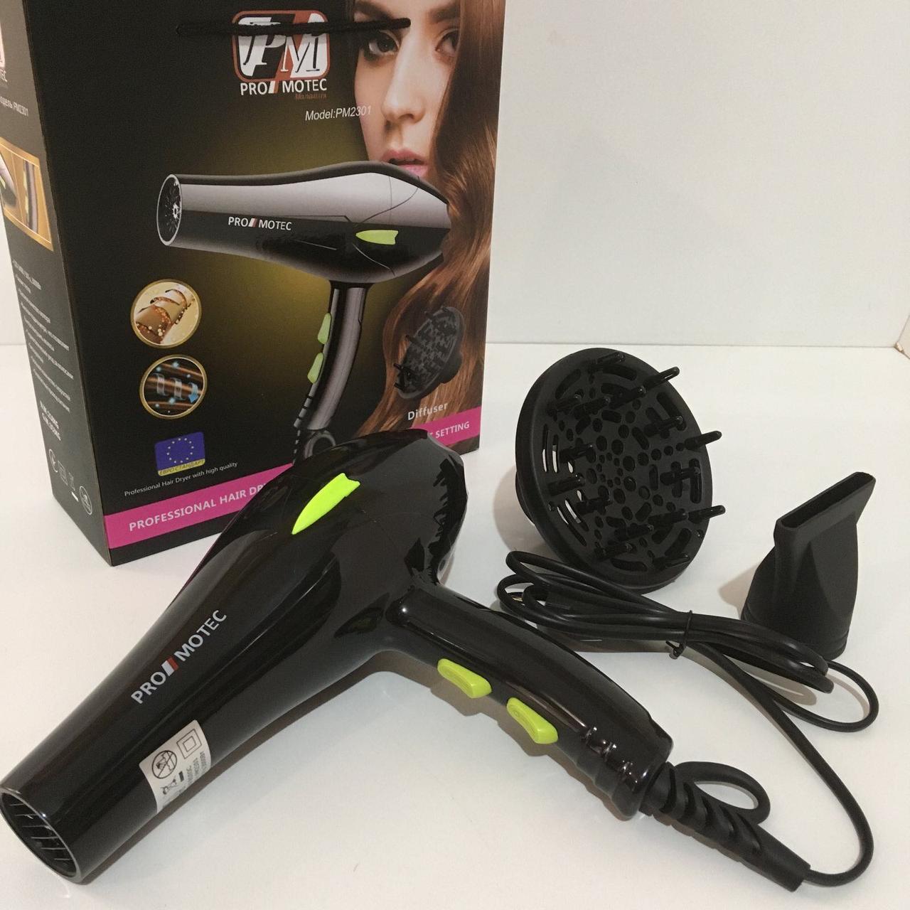 Фен для укладки волос PROMOTEC PM-2301 c насадками 3000 W 2 насадки Фен для укладки волос PROMOTEC PM-2301 c насадками 3000 W 2 насадки