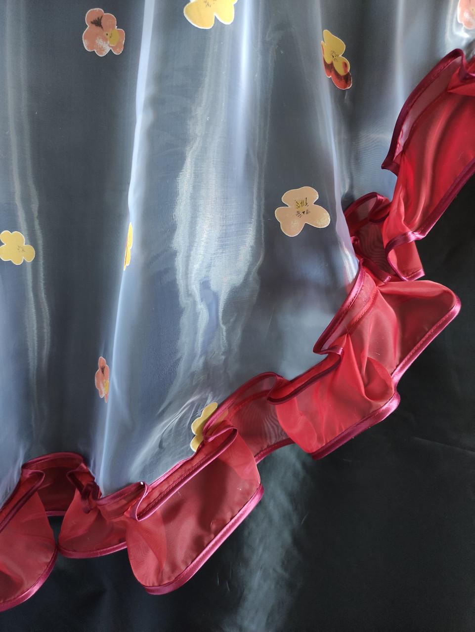 Тюль кухонная Ирис из двух частей органза и шифон 300х140 см. Белый с красным (уо-002) - фото 2 Тюль кухонная Ирис из двух частей органза и шифон 300х140 см. Белый с красным (уо-002) - фото 2