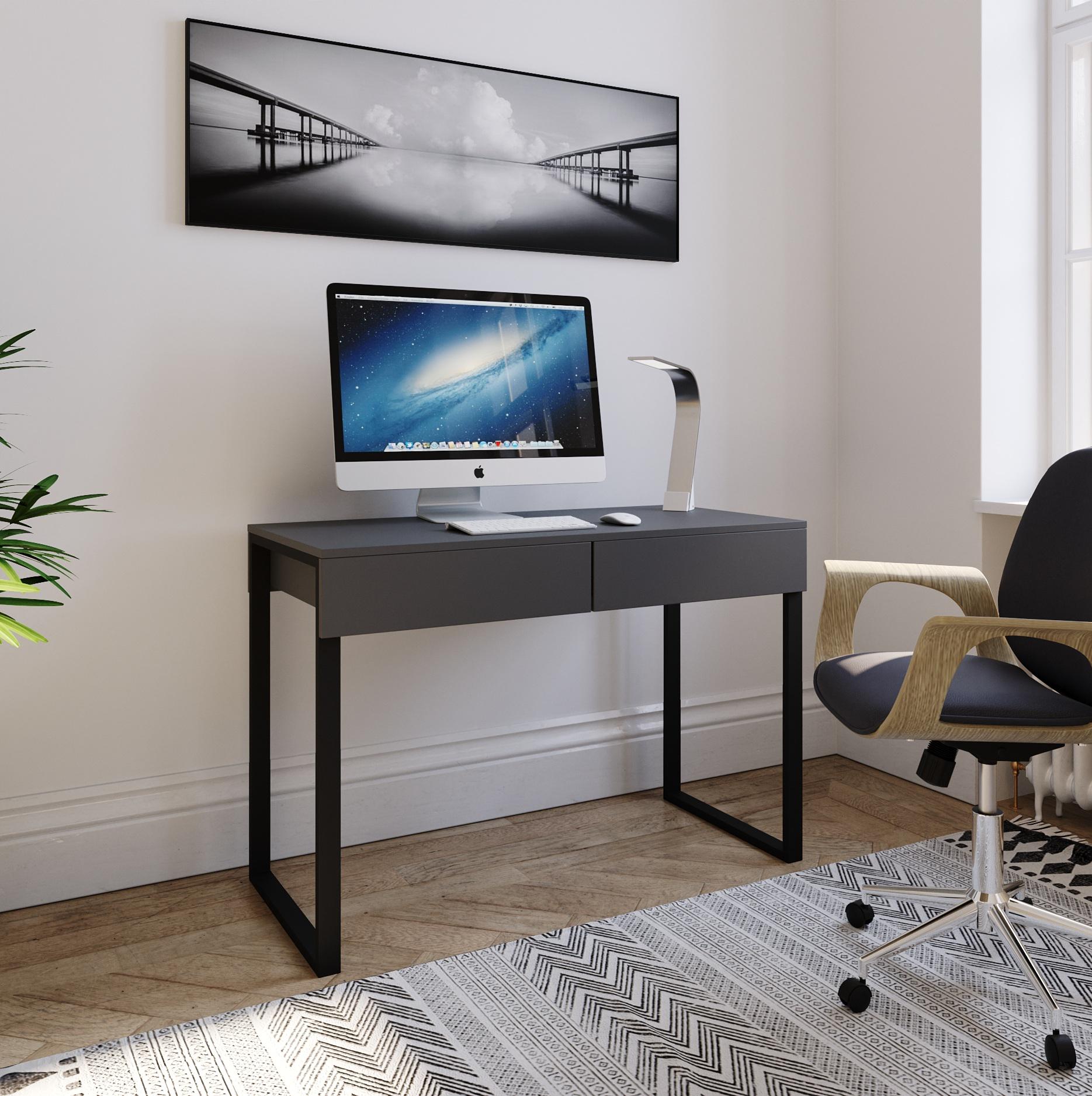 Письменный стол с двумя ящиками на металлических ножках 1100x760x536 мм Антрацитовый (mmx-2-an)