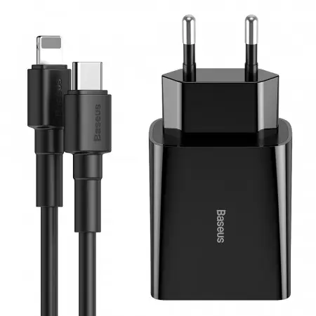 Устройство сетевое зарядное BASEUS Speed Mini Cable TZCCFS-F01 Type-C to Lightning 18W 3A Black