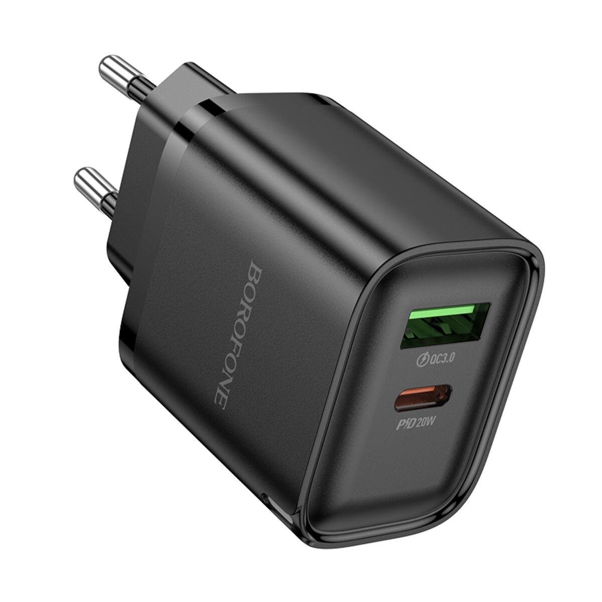 Зарядное устройство для Borofone BA83A Flare Star PD20W+QC3.0 Charger 3A 1xUSB 1xType-C Black (6941991117336)