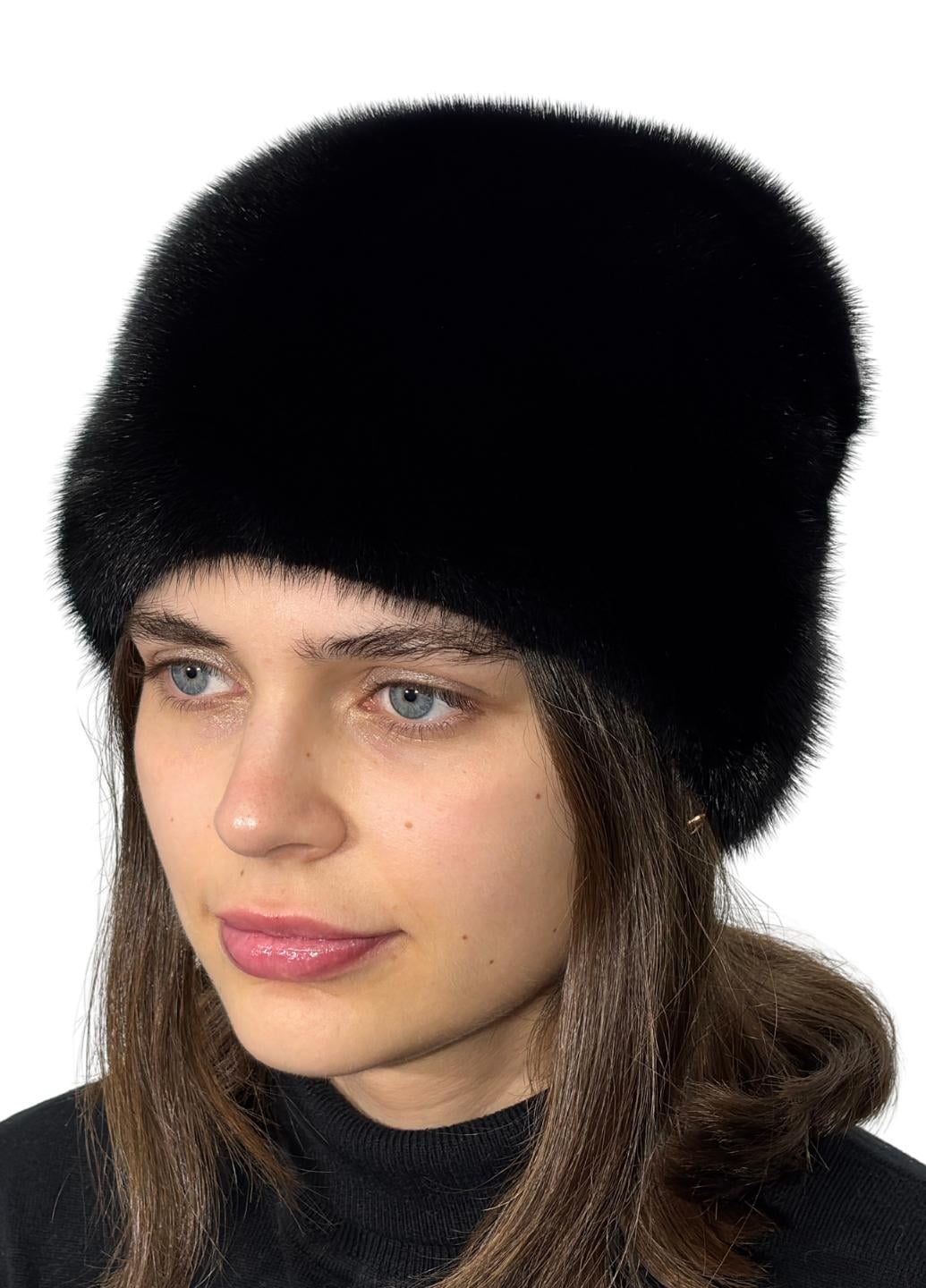 Женская кубанка Меховой стиль Конверт из натурального меха норки XL-XXL Черный (063/Е)