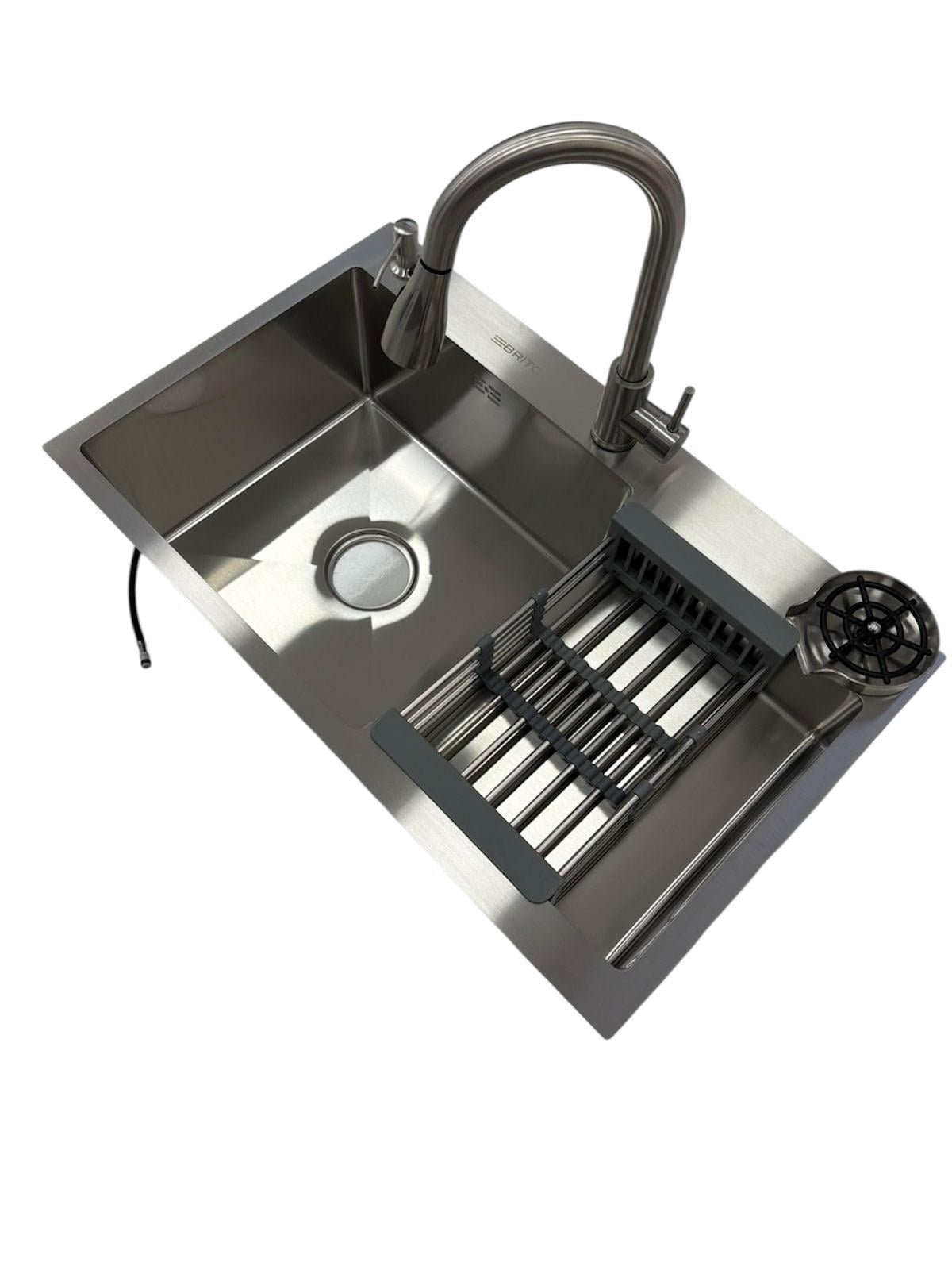 Мойка для кухни левая Britc 7848 LB Серый/кран с выдвижным изливом нержавеющая сталь