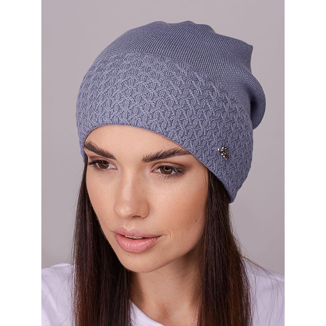 Шапка жіноча Leks ПОЕЗІЯ шерстяна утеплена флісом з візерунком на відвороті ззаді зчіплена one size Темний-металл (258458) - фото 1