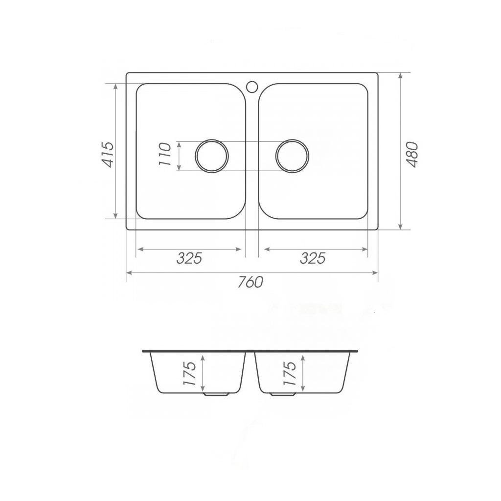 Мийка кухонна Platinum PLS-A24930 гранітна прямокутна дві чаші 760x480 мм Бежевий (152383) - фото 2