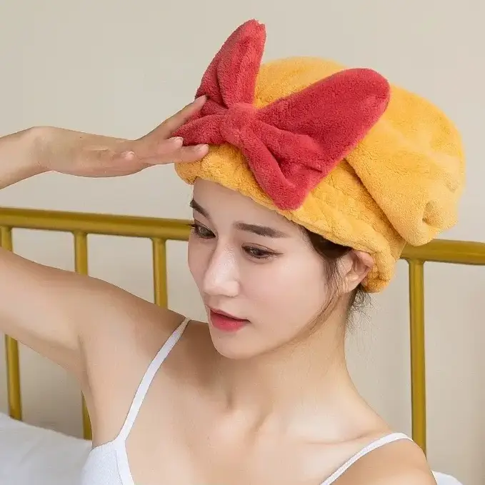 Полотенце-шапка для сушки волос из микрофибры Желтый (Y01214-1) - фото 8 Полотенце-шапка для сушки волос из микрофибры Желтый (Y01214-1) - фото 8