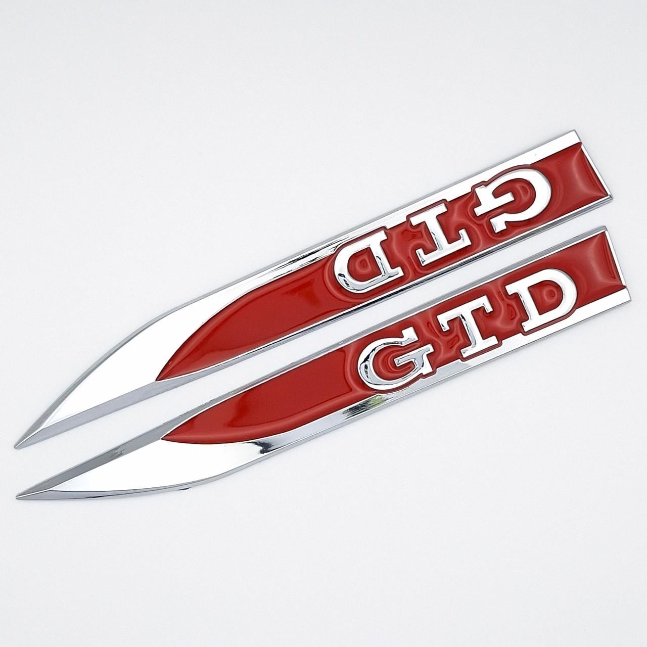 Эмблема на крылья GTD Volkswagen 15х1,8 см Хром/Красный глянцевый (1703592763)