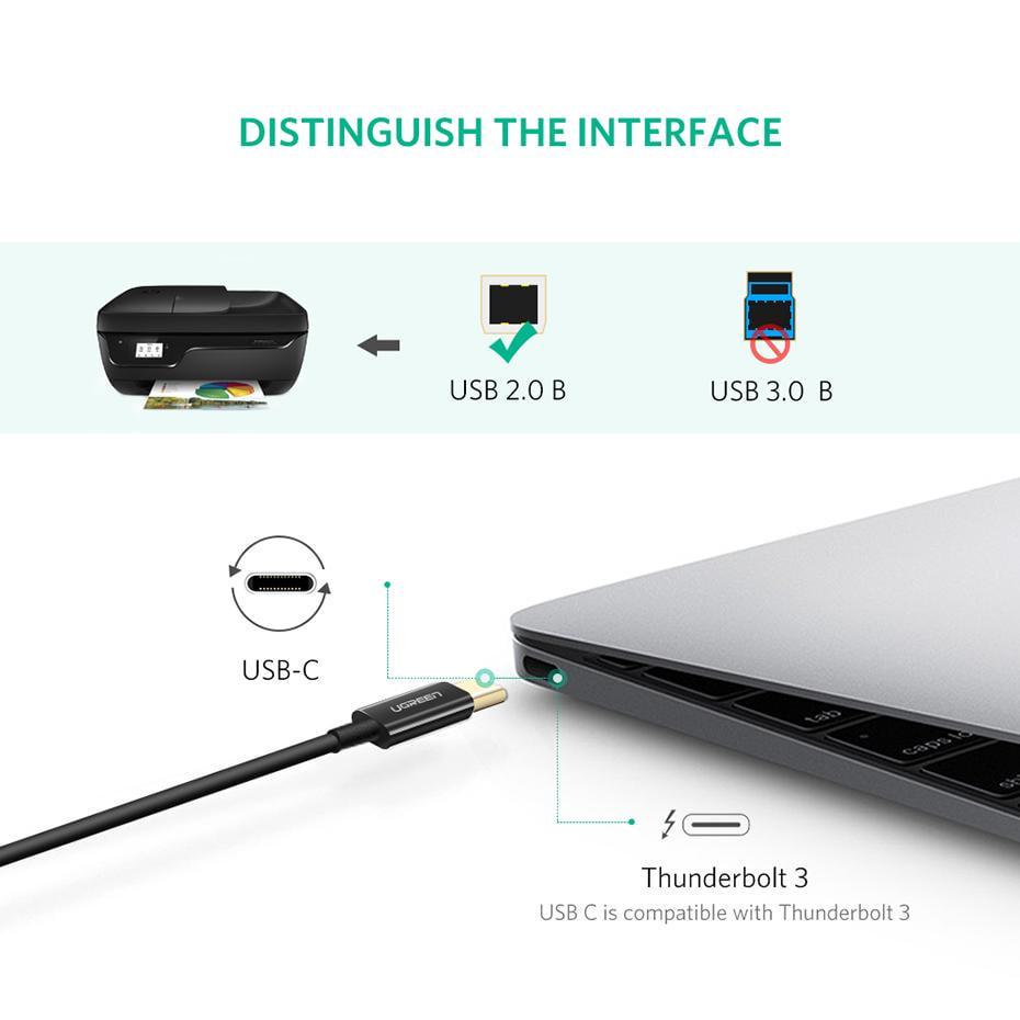 Кабель для принтера UGREEN Type-C-USB Type-B 2.0 480 Мбіт/с USB-C на USB-B 1 м Чорний (80811) - фото 4