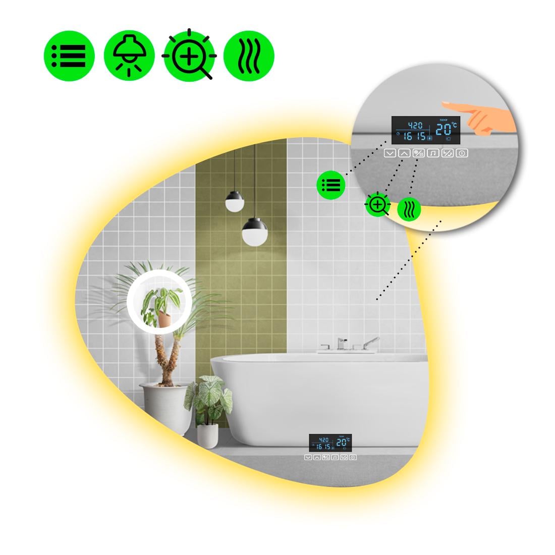 Зеркало с LED подсветкой Nuvola 2 с Smart-блоком/линзой с подсветкой и подогревом 60x60 см (8994504)