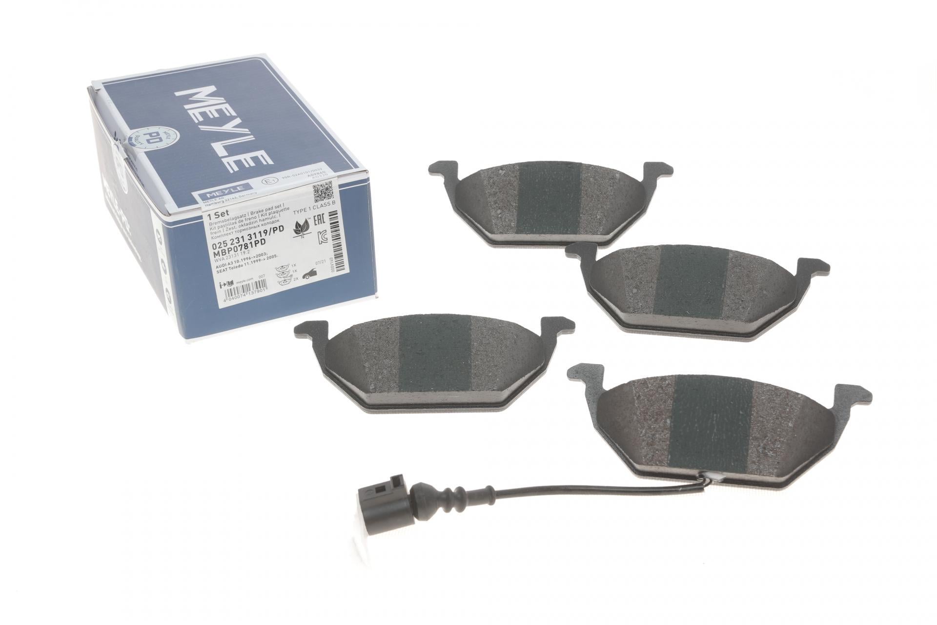 Колодки гальмівні передні Meyle 025 231 3119/PD VW Caddy 04- з датчиком Platinum