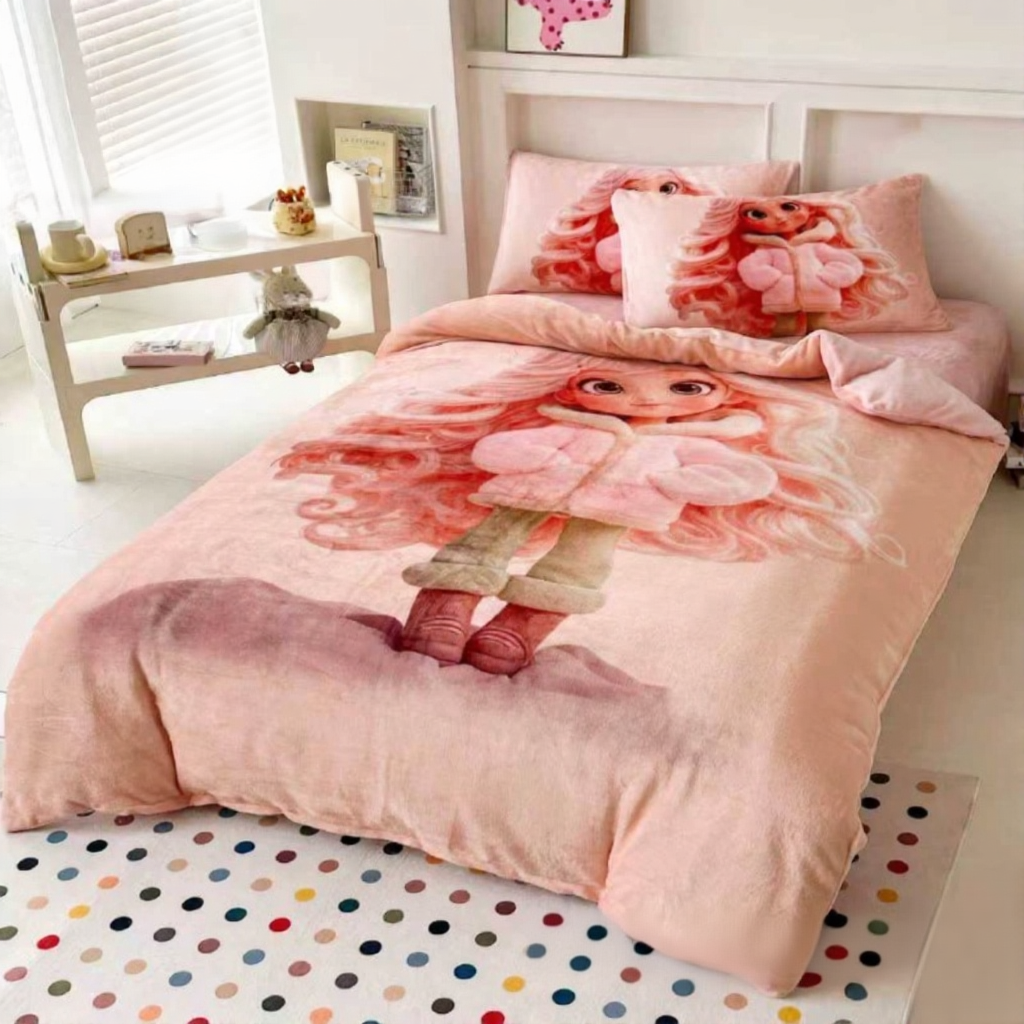 Комплект дитячої постільної білизни велюр полуторний 50x70 см Рожевий