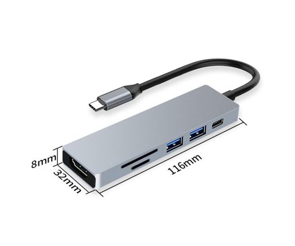 Хаб USB YME006 Type-C to 2 USB/Type-C/HDMI/SD/Micro SD 6в1 Gray - фото 3