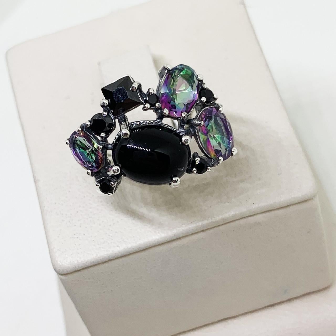 Кольцо серебряное с фианитом и ониксом Алиготе р. 18 4,02 г (1624284742)