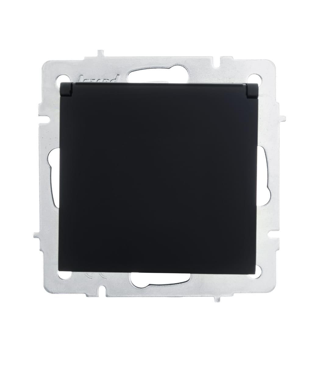 Розетка одинарна із заземленням Lezard Vesna з кришкою Чорний (00000023113)