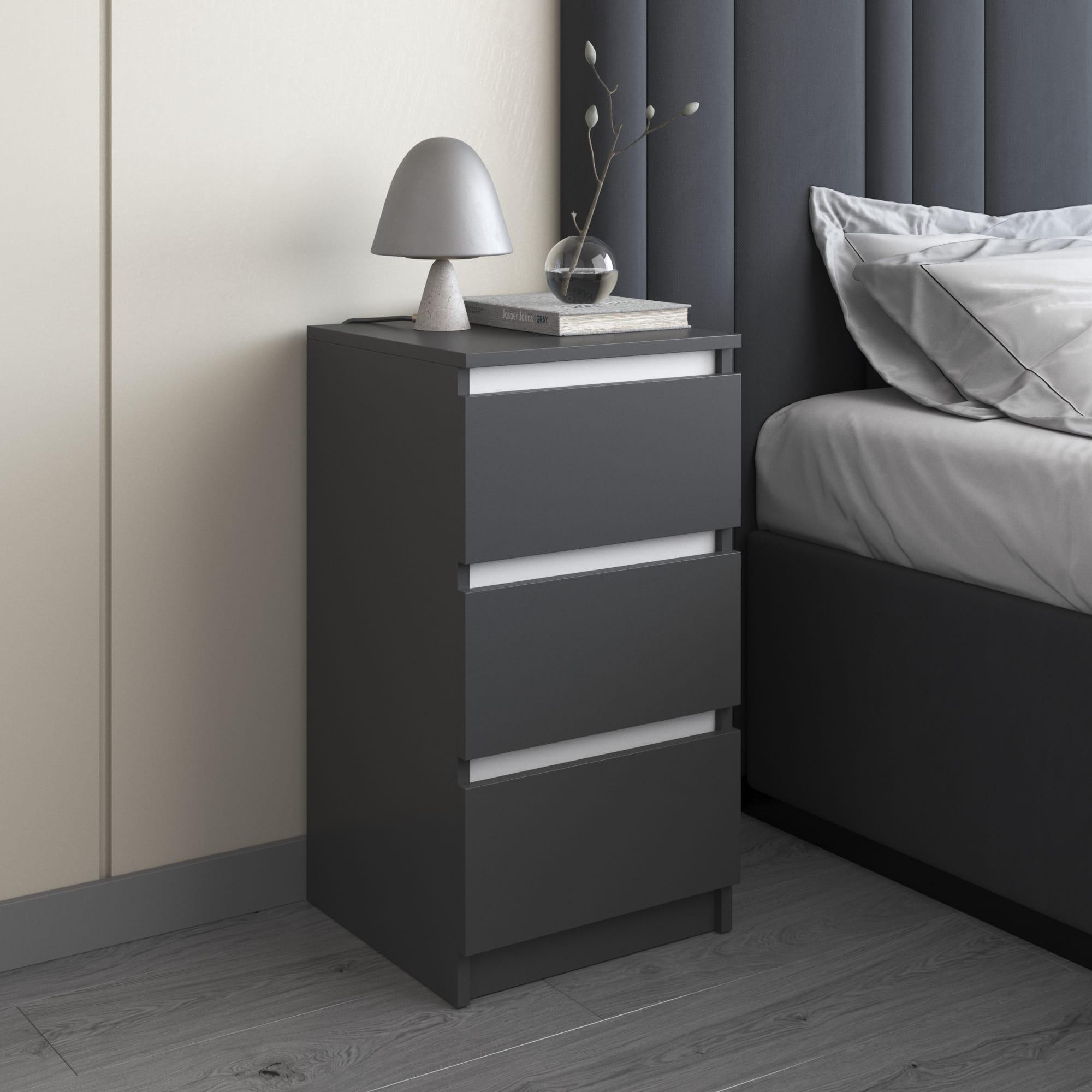 Тумба приліжкова на 3 ящики ЛДСП з фасадами без ручок Антрацит/Білий Тумба приліжкова на 3 ящики ЛДСП з фасадами без ручок Антрацит/Білий