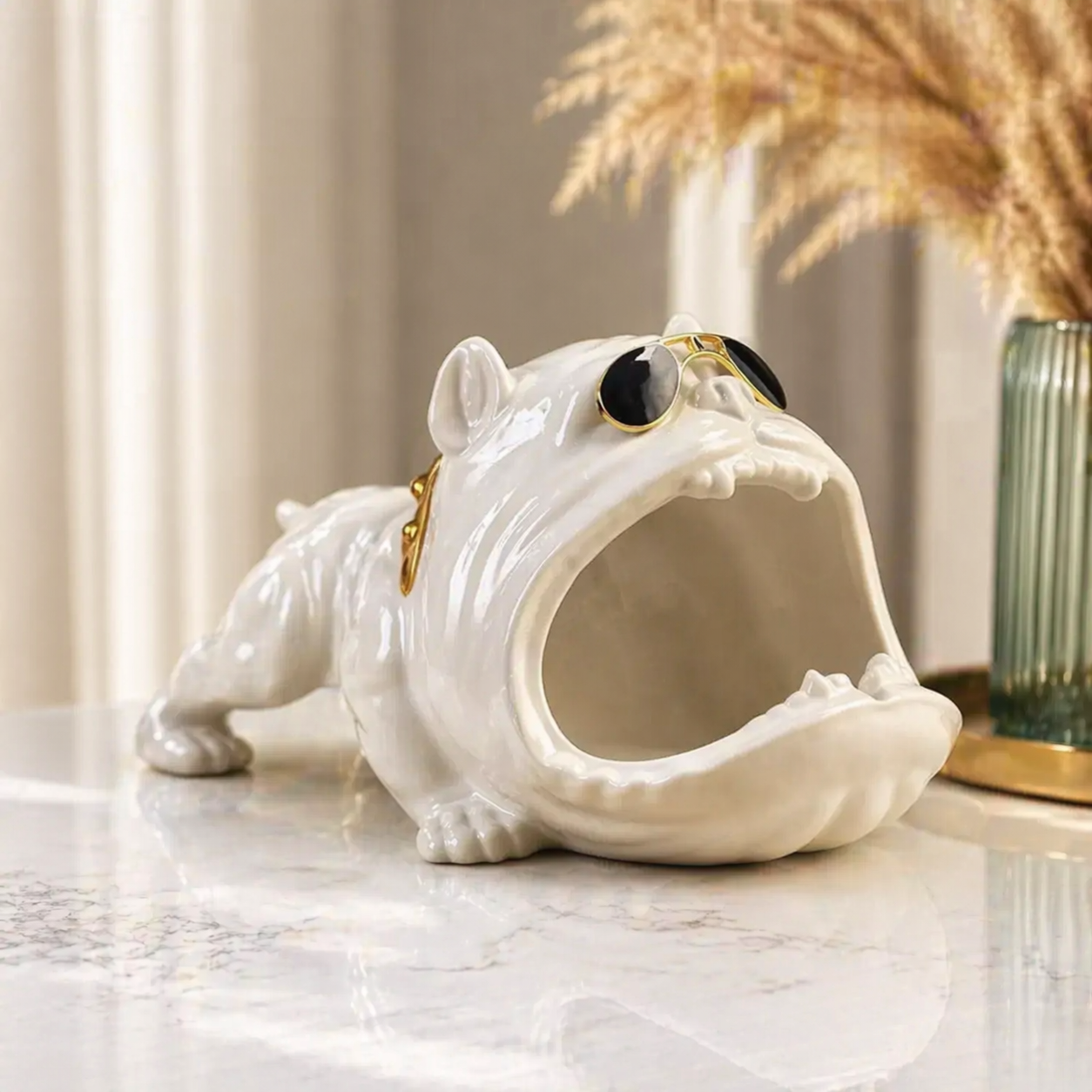 Пепельница-статуэтка Бульдог с ключницей керамическая Белый (Арт1684)