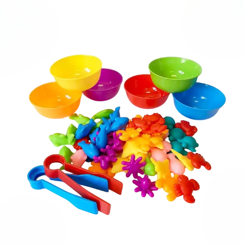 Развивающая игра Fun Game FD2188-16 Сортер Монтессори сортируй по цвету пинцетами и тарелочками Морские жители (1905297112)