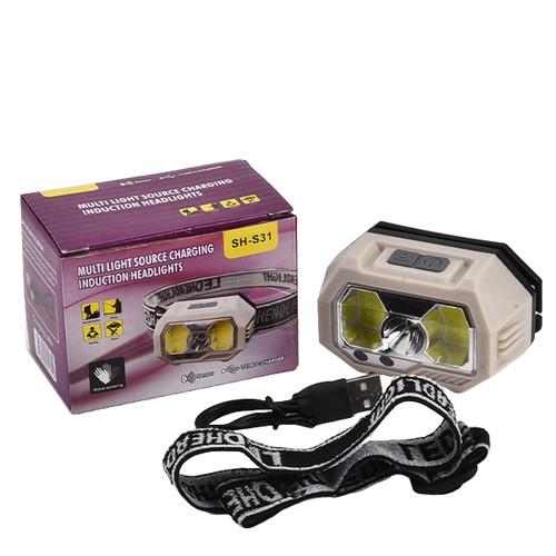 Фонарь налобный SH-S31-XPE+COB Motion Sensor встроенный аккумулятор ЗУ Type-C Box White/Red (2259540022)