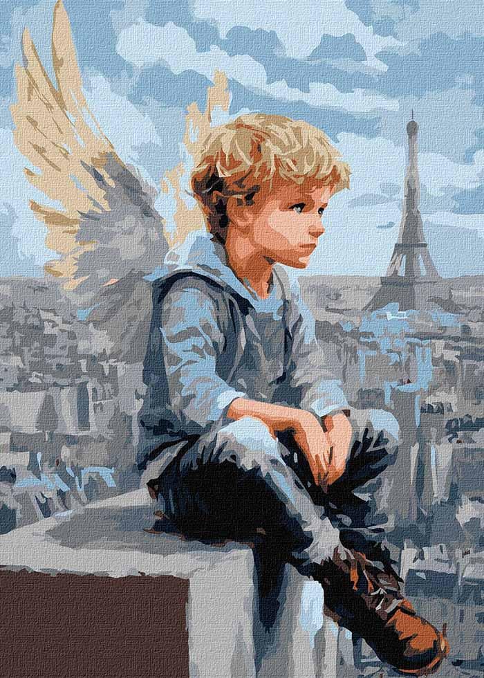 Картина по номерах Ideyka Хлопчик-янгол 30х40 см (KHO8684)