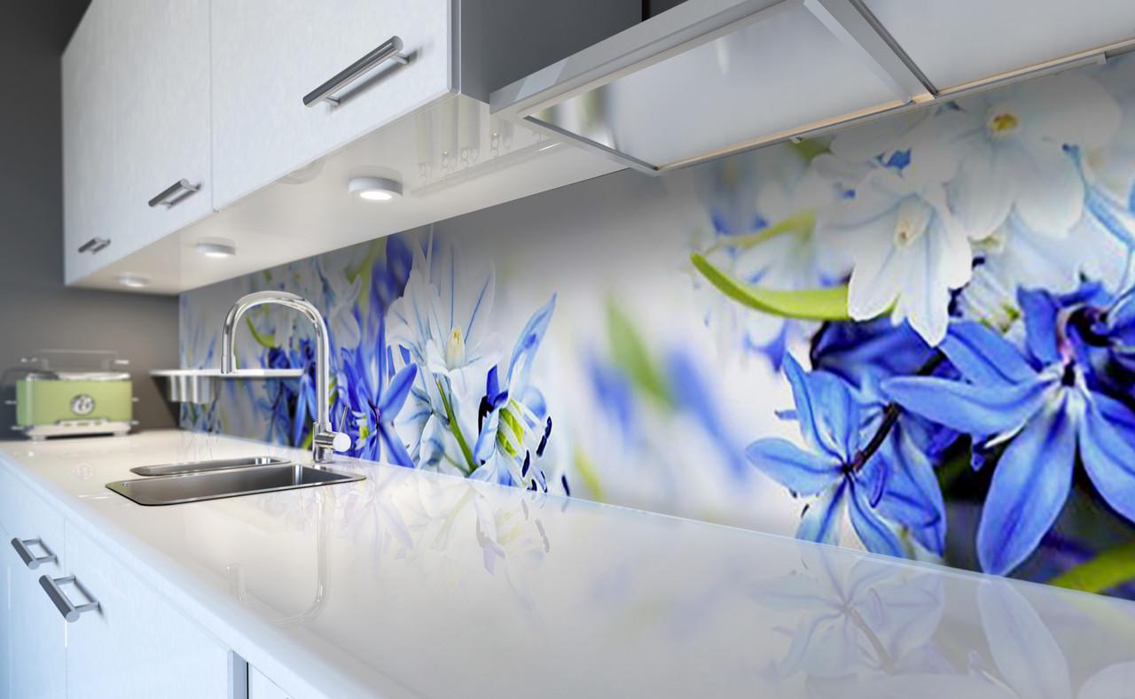 Кухонный фартук Подснежники из самоклеющейся виниловой пленки 60х250 см Синий