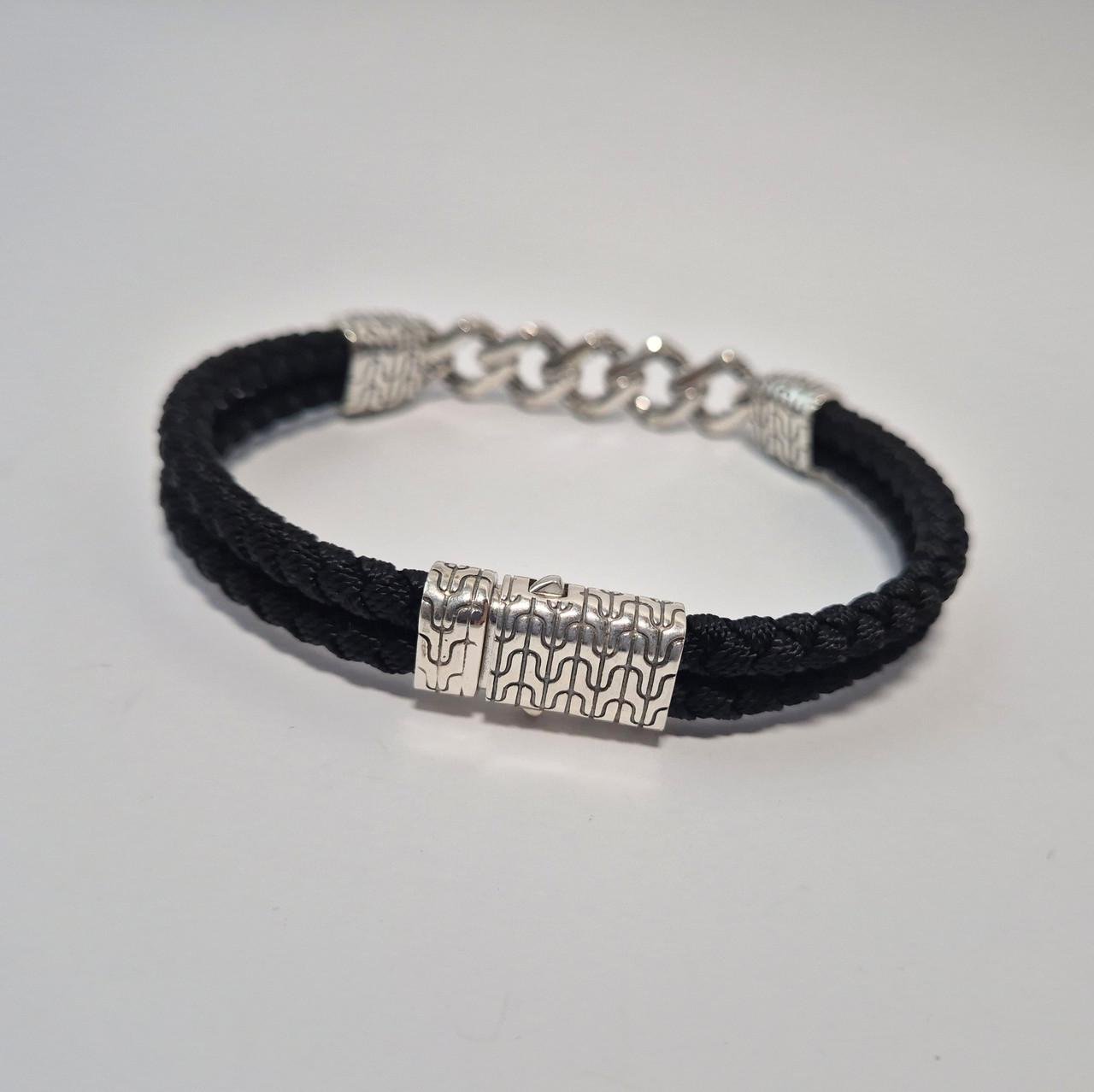 Браслет з чорним шнуром срібло 925 проби чорнене 25,92 г 22 см (601-2б) - фото 3