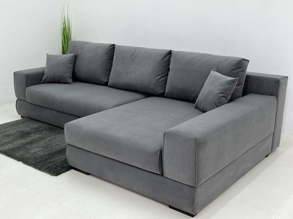 Диван раскладной угловой в гостиную/спальню  Вуди Марсель дерево/ламинированная ДСП/ткань Серый 