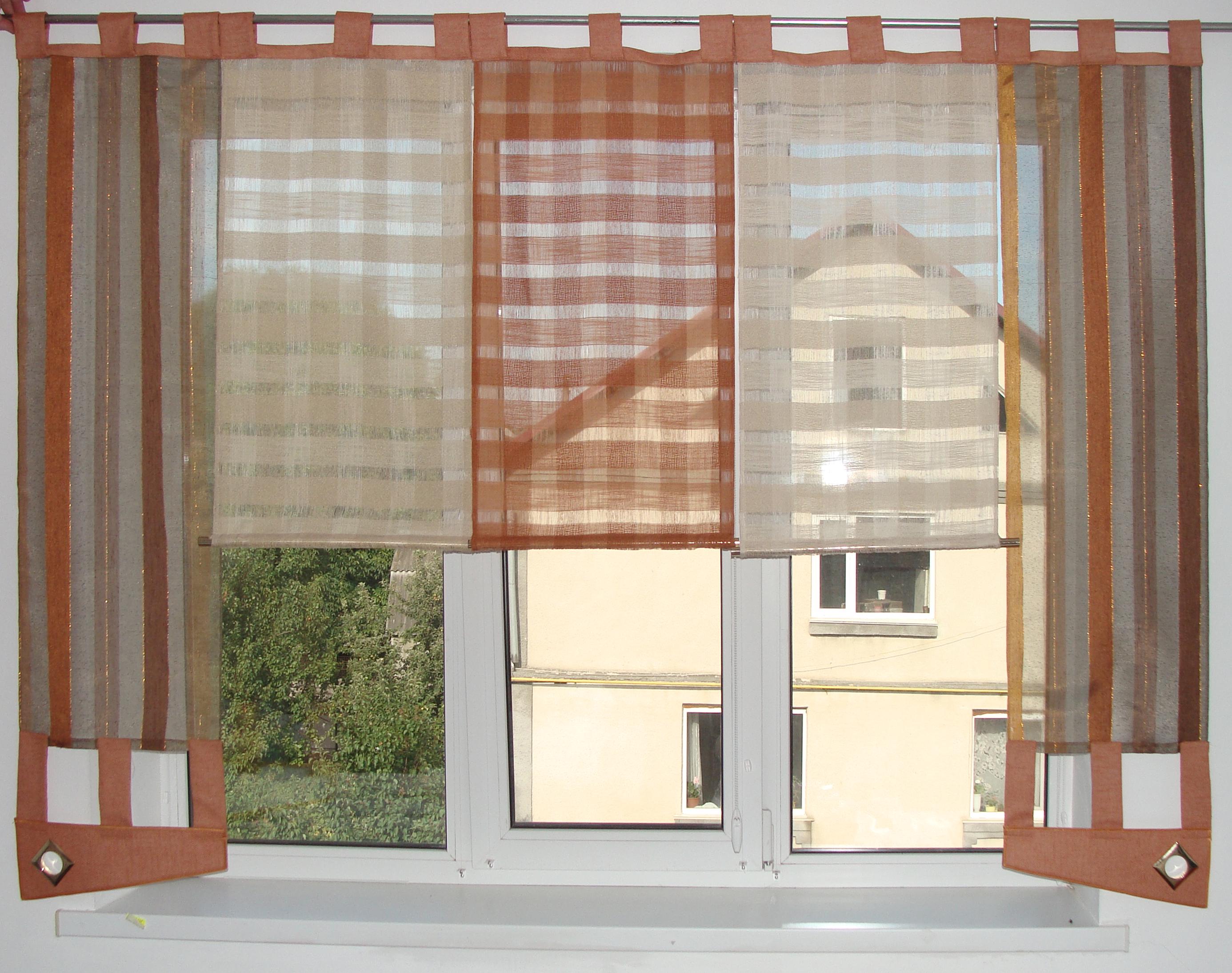 Комплект панельных занавесок на петлях Firanka Line Батист 5 шт. карниз 200 см Терракотовый с бежевым (70_1п)