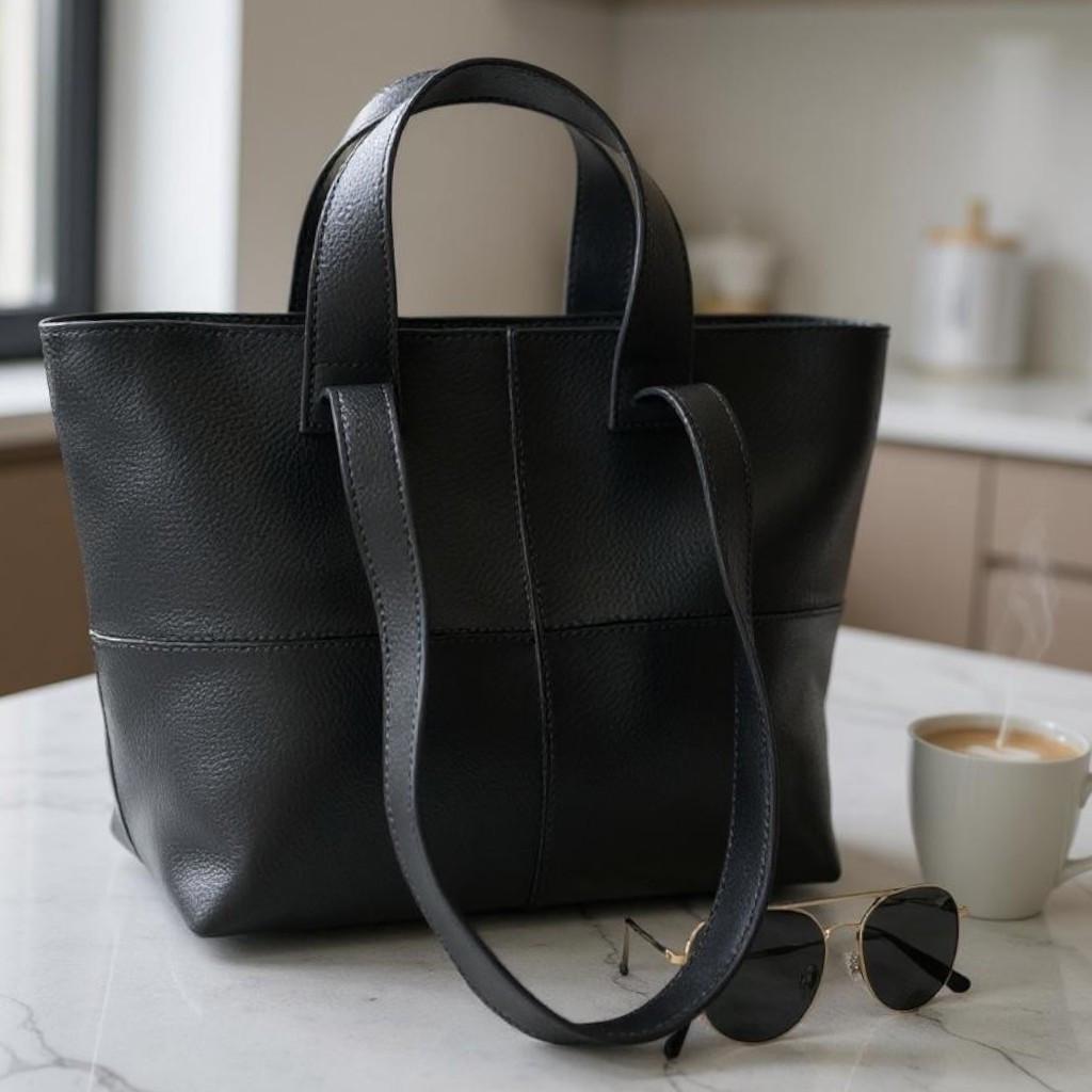 Сумка-шопер классическая женская на плечо большая вместительная с экокожи Черный