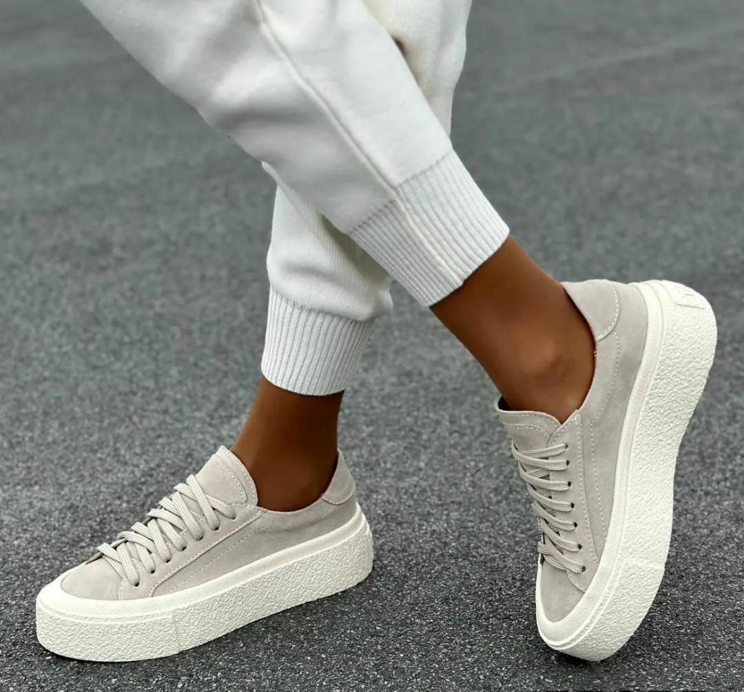 Кеды женские на платформе замшевые на шнуровке р. 36 23,5 см Бежевый (55655) - фото 3 Кеды женские на платформе замшевые на шнуровке р. 36 23,5 см Бежевый (55655) - фото 3