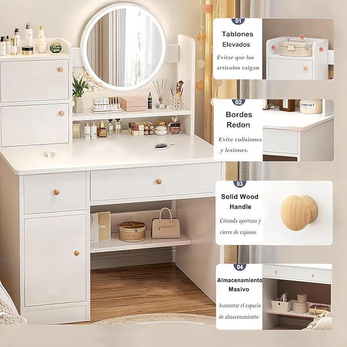 Столик для макияжа с зеркалом с LED подсветкой и шкафчиками 80х40х128 см (17246) - фото 4 Столик для макияжа с зеркалом с LED подсветкой и шкафчиками 80х40х128 см (17246) - фото 4