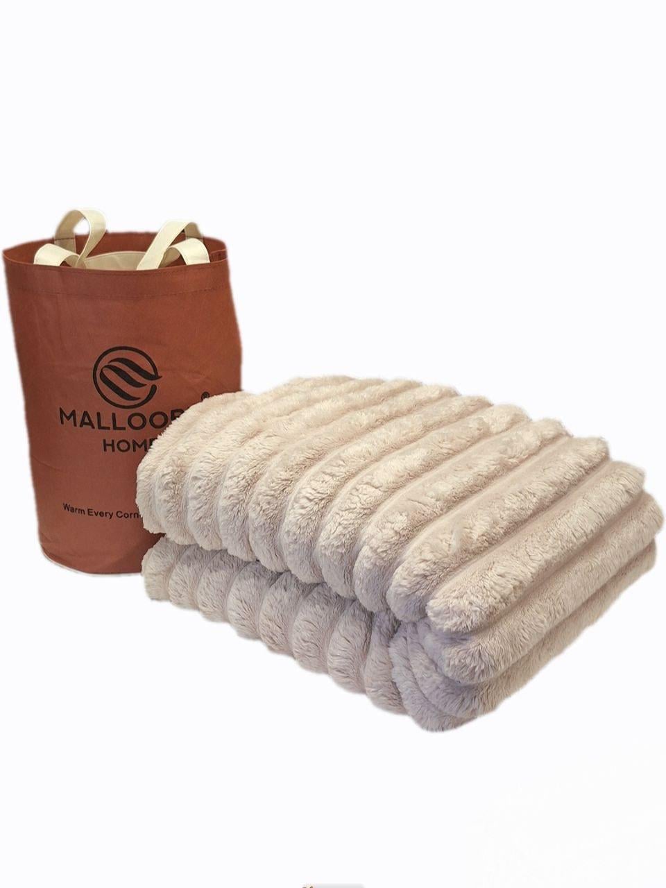 Плед Malloory Home Шарпей Королівська смужка 5 см у фірмовій сумочці 200x220 см Бежевий (2582)