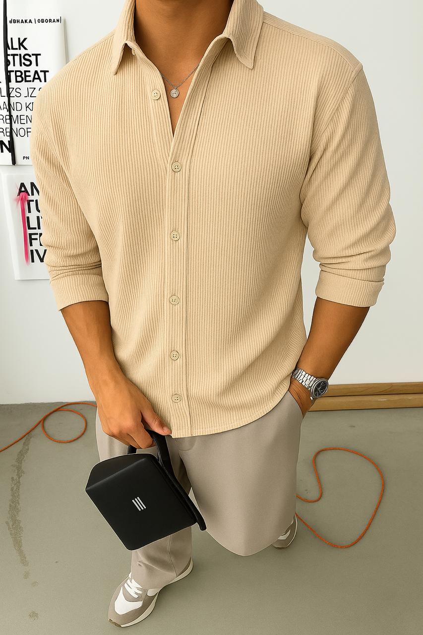 Рубашка мужская Mustang в рубчик трикотажная M Бежевый (G0020/1/2)