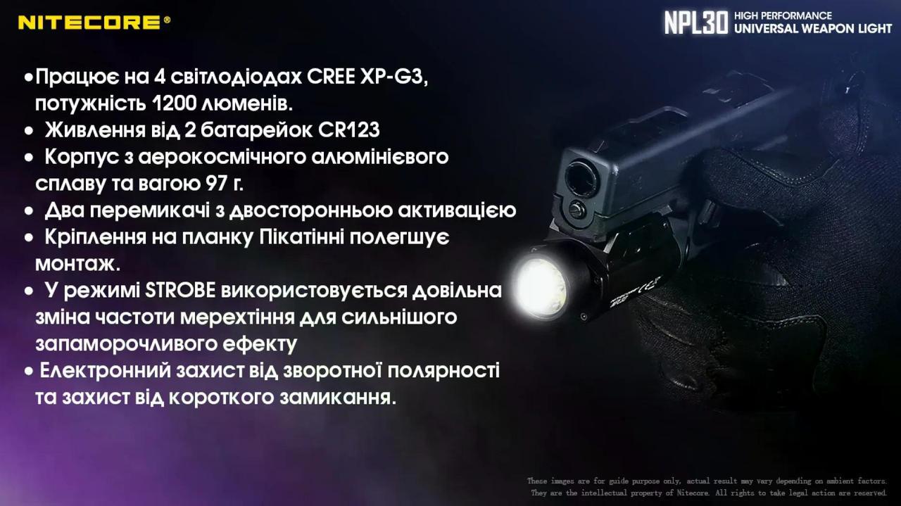 Ліхтар пістолетний Nitecore NPL30 1200 lm 113 м (27831885) - фото 7 Ліхтар пістолетний Nitecore NPL30 1200 lm 113 м (27831885) - фото 7