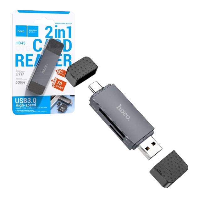 Картридер Hoco HB45 Spirit 2в1 USB 3.0 Type-C для SD/TF (23716122) - фото 2 Картридер Hoco HB45 Spirit 2в1 USB 3.0 Type-C для SD/TF (23716122) - фото 2