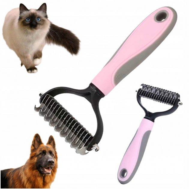 Щетка-расческа для животных двусторонняя Pet Knot Comb для вычесывания шерсти кошек и собак Розовый (4323U) - фото 6