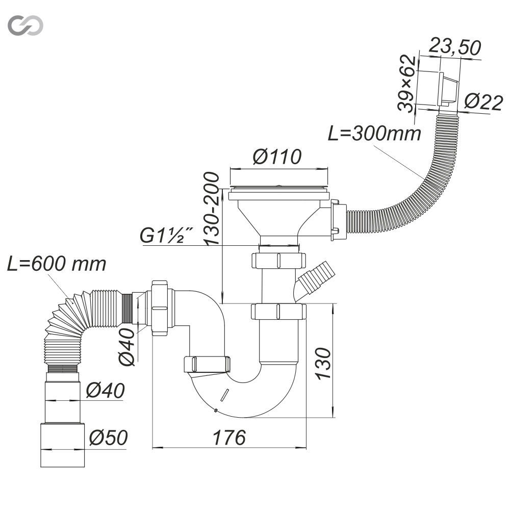 Сифон для умывальника/мойки SoloPlast Н0150 с отводом на стиральную машину (28144453) - фото 3