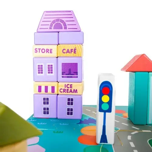 Дерев'яні кубики, що розвивають Kruzzel 11228/23519 Місто з килимком 115 деталей (23519) - фото 8