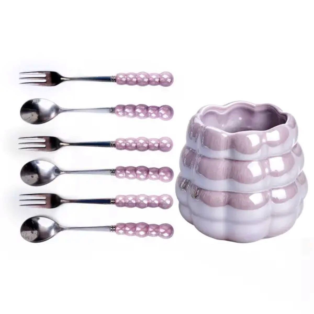 Набор десертных вилок и ложек на 3 персоны с подставкой 7 пр. Фиолетовый - фото 2 Набор десертных вилок и ложек на 3 персоны с подставкой 7 пр. Фиолетовый - фото 2