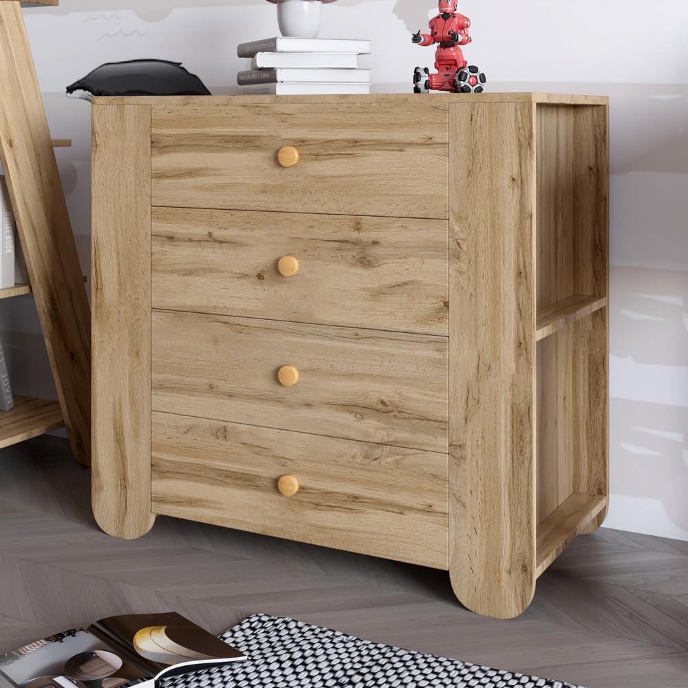 Комод для дитячої кімнати Lion Інді з 4 шухлядами та бічними нішами Дуб Аппалачі (Lion-042938)