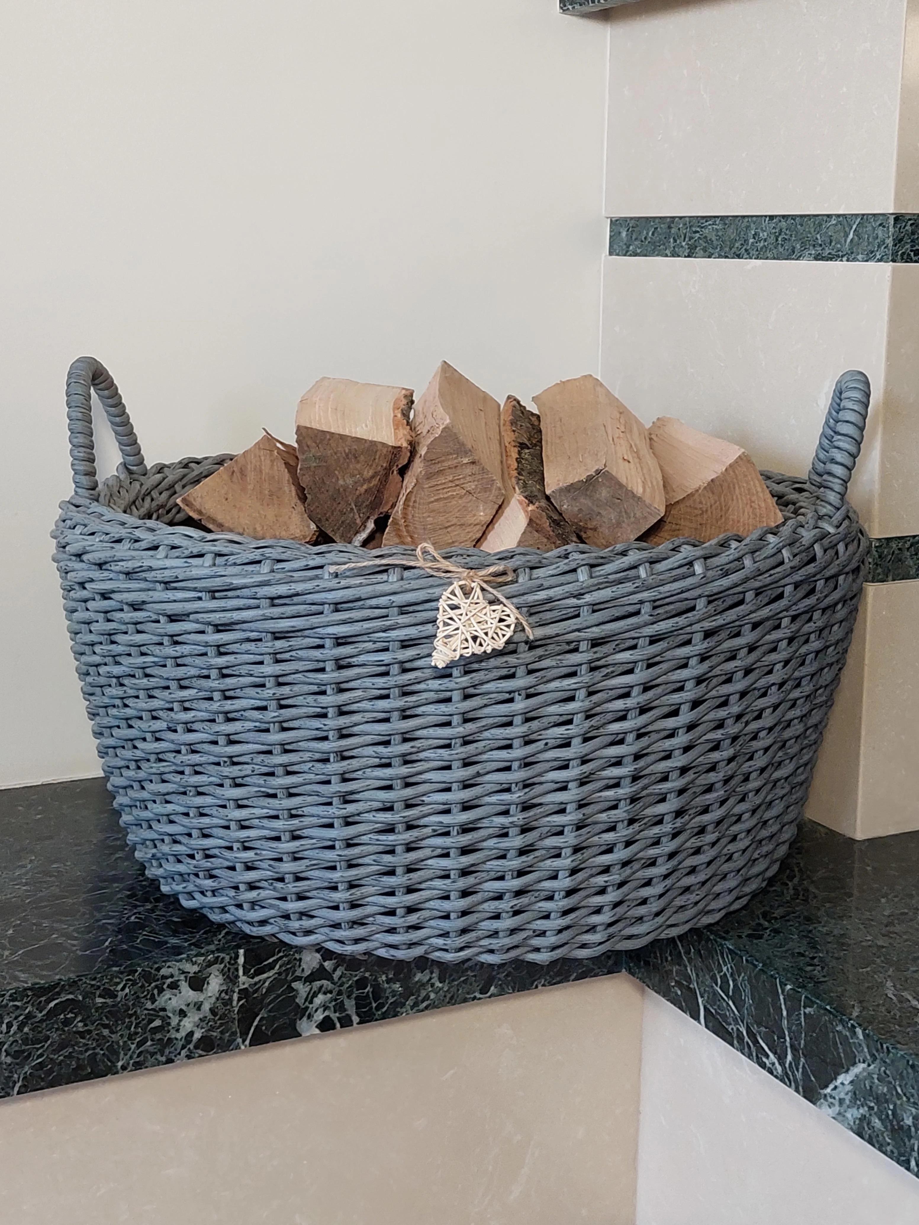 Корзина с ручками для дров из искусственного ротанга ручной работы 45 л Темно-серый (133004) - фото 3