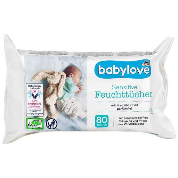 Влажные салфетки детские Babylove Sensitive 80 шт.