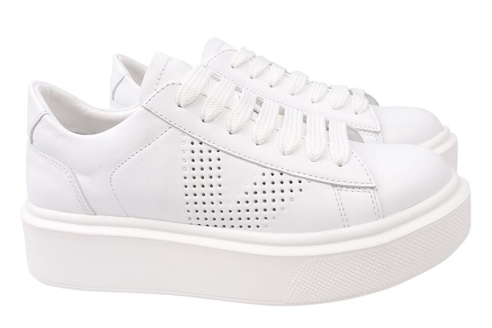 Кеды женские Kento из кожи на низком ходу на шнуровке Белый (56-21DTC 38)