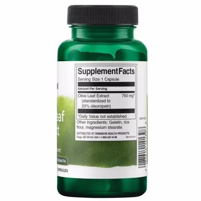 Экстракт оливковых листьев Swanson Olive Leaf Standardized Extract 750 mg 20% Oleuropein 60 капс. - фото 2