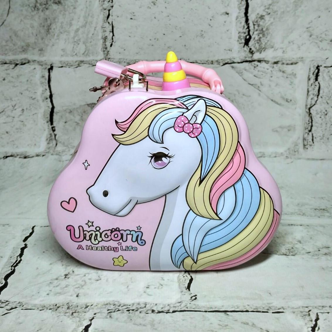 Копилка для девочки Единорог металлическая с замочком 15,5х13х7 см Розовый (N-1343-1) Копилка для девочки Единорог металлическая с замочком 15,5х13х7 см Розовый (N-1343-1)